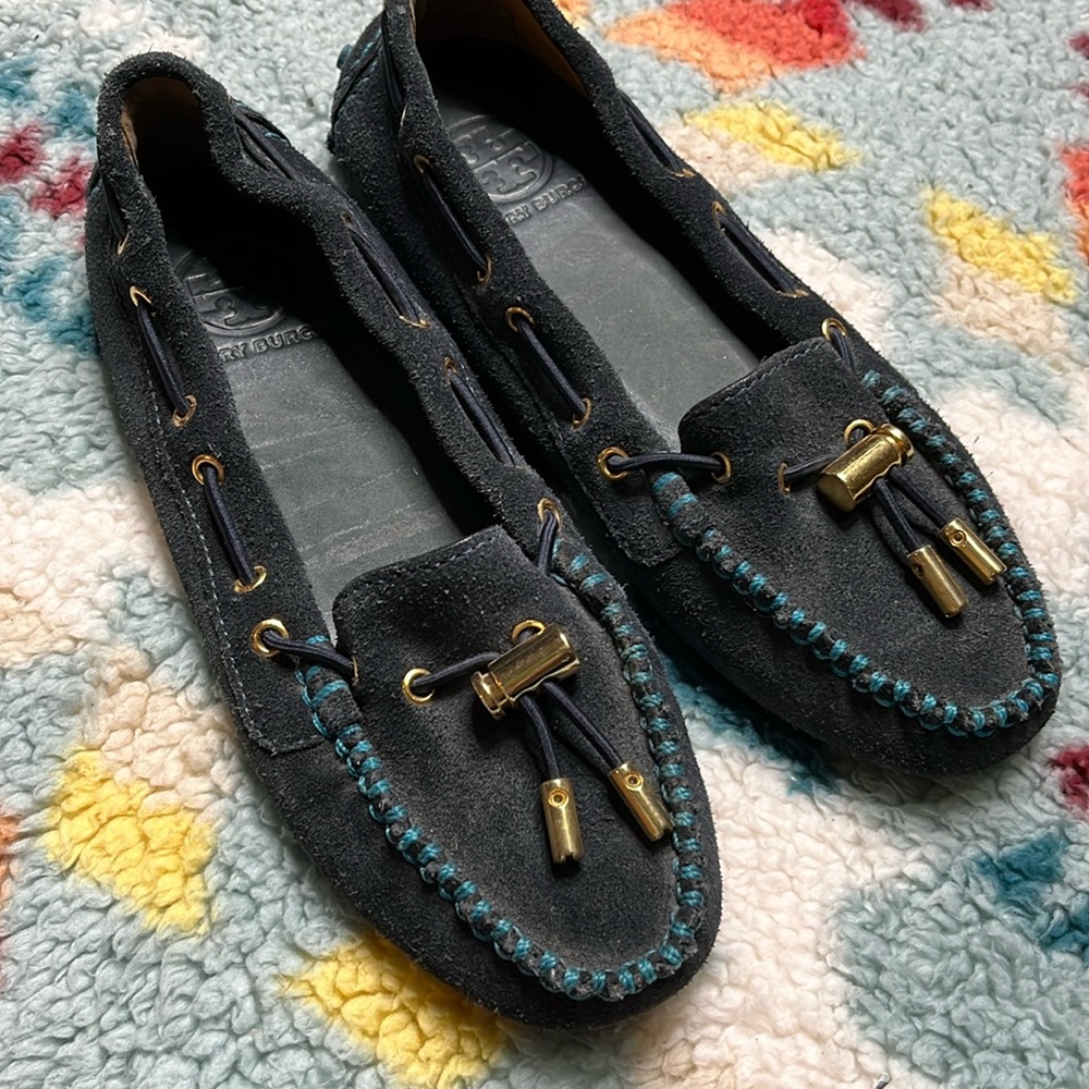 Tory Burch navy suede driving moccasins